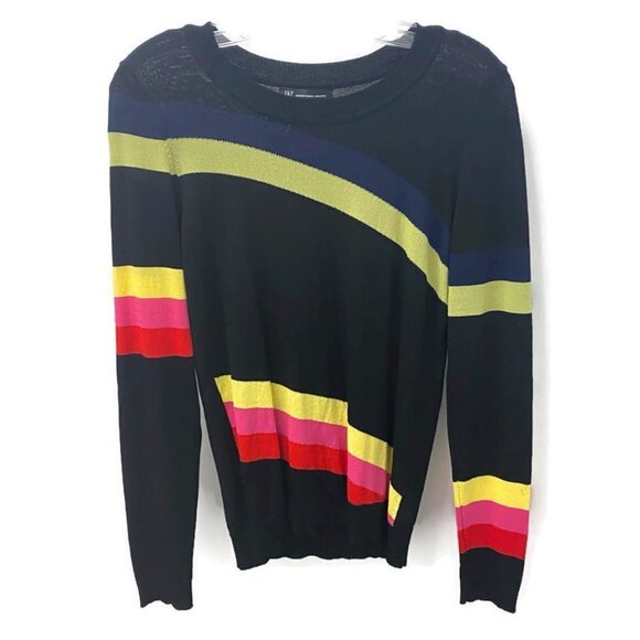 INC Black w/Color Stripes Long Sleeve Sweater - Picture 1 of 2